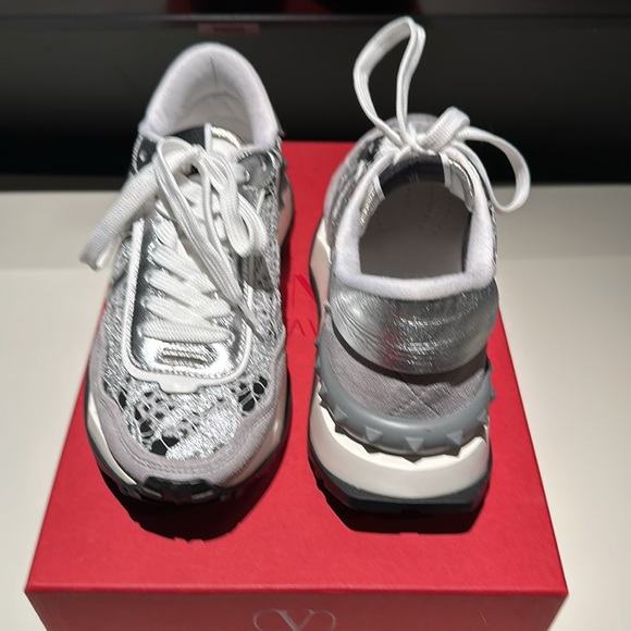 BRAND NEW never worn silver Valentino lace sneakers, size 6 1/2! - Picture 2 of 7